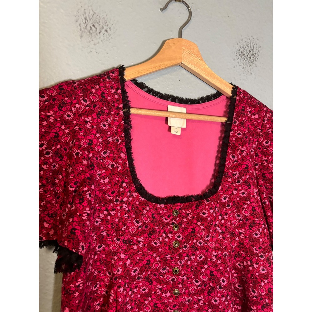 Anthropologie Maeve Puff Sleeve Babydoll Top Pink Floral Size Small - Picture 4 of 8
